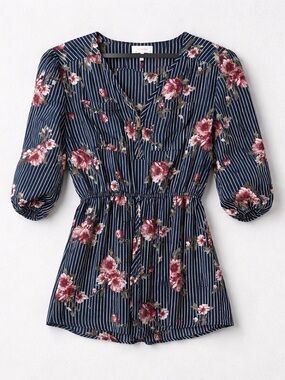 Stella Tweed Navy Floral Stripe Peplum Tunic
